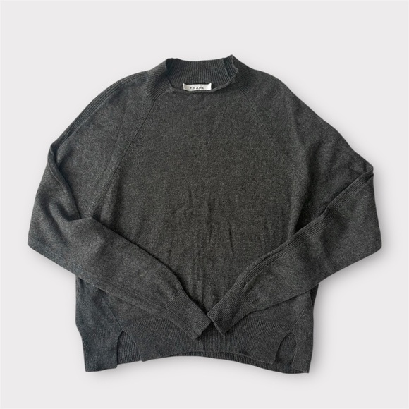 FRAME 100% Cashmere Split-Hem Sweater - Dark Gris Heather M - Picture 2 of 8